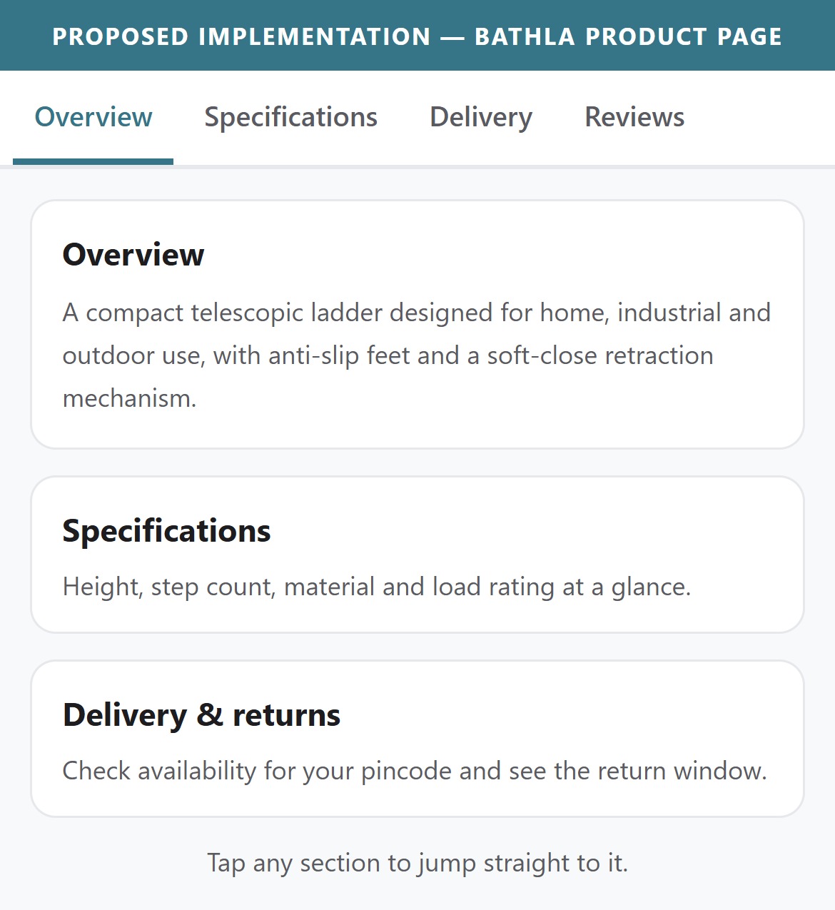Proposed Implementation — Bathla Product Page