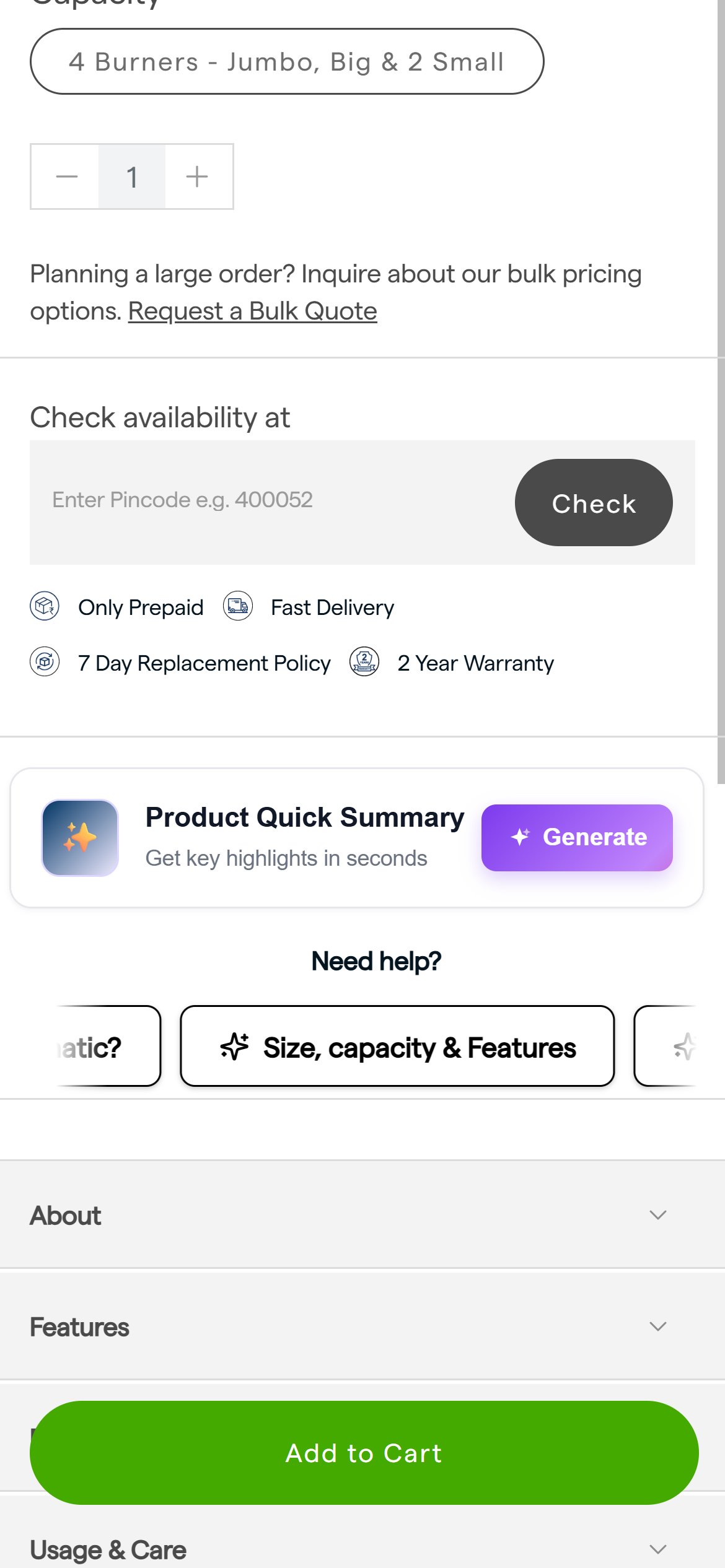 Borosil — Sticky Add to Cart bar on mobile PDP
