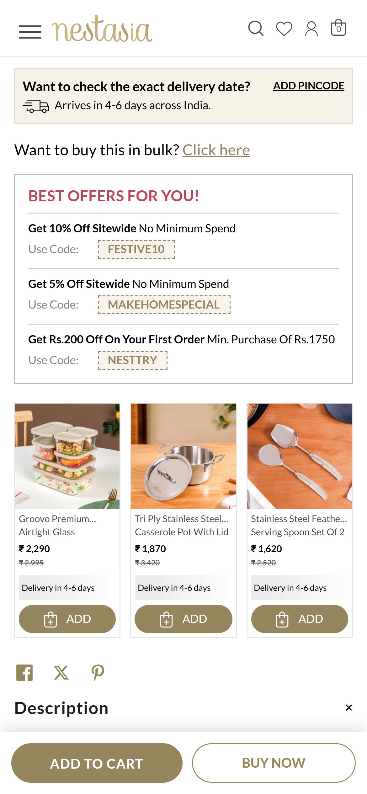 Nestasia — Buy Now CTA beside Add to Cart in sticky bar